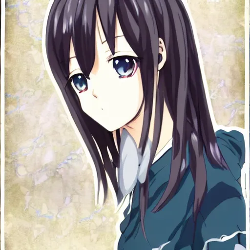 Image similar to anime moe personification of existentialism, absurdism, brooding anime girl philosopher