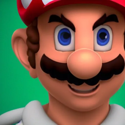 Image similar to a close up of mario's face ( live action, good high detailed face )