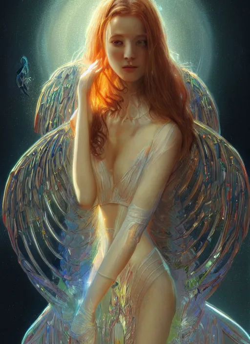 Prompt: portrait of beautiful cybernetic angel, nanotechnology, digital art by eugene de blaas, ross tran, and nasreddine dinet, vibrant color scheme, intricately detailed, in the style of romanticism, cinematic, artstation, greg rutkowski