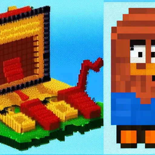 Prompt: 3 d pixel art of orang frozen food shop