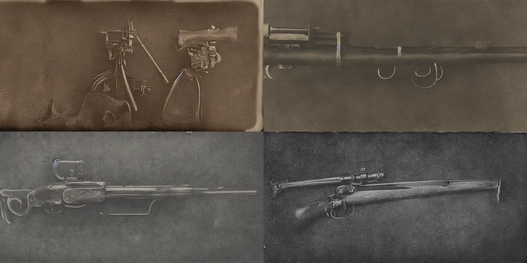 Prompt: Sharps rifle detail, full shot, tintype photograph