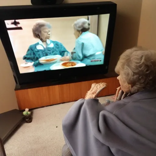 Image similar to grandmas watching sushi on the tv