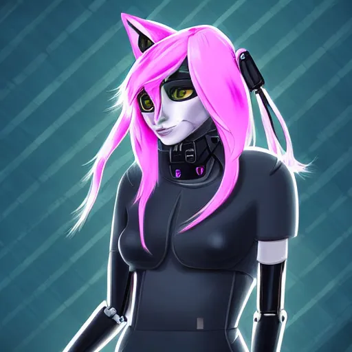 Image similar to digital art artstation, pixiv, portrait of a robotic fox with cybernetic body with pink hair, character fursona furry, furaffinity