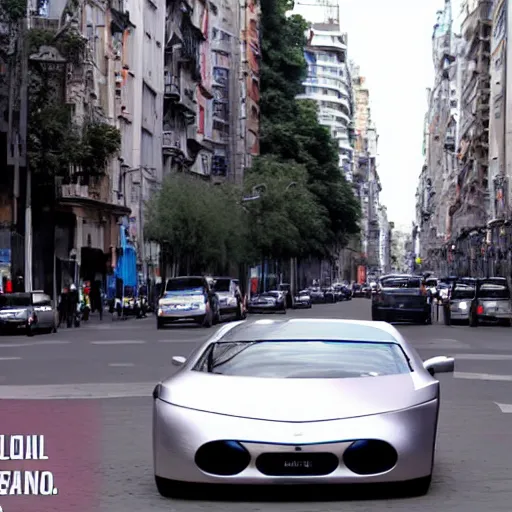 Image similar to Buenos Aires Argentina, futuristic cars in the street, holograms in the street, detailed, hd