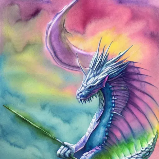 Image similar to mystical pastel dragon, watercolor, fantasy concept art