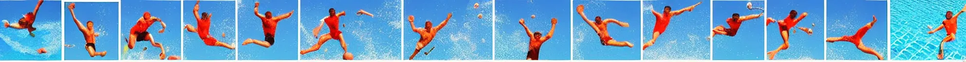 Image similar to 8 consistent frames from a video of a man jumping into a pool