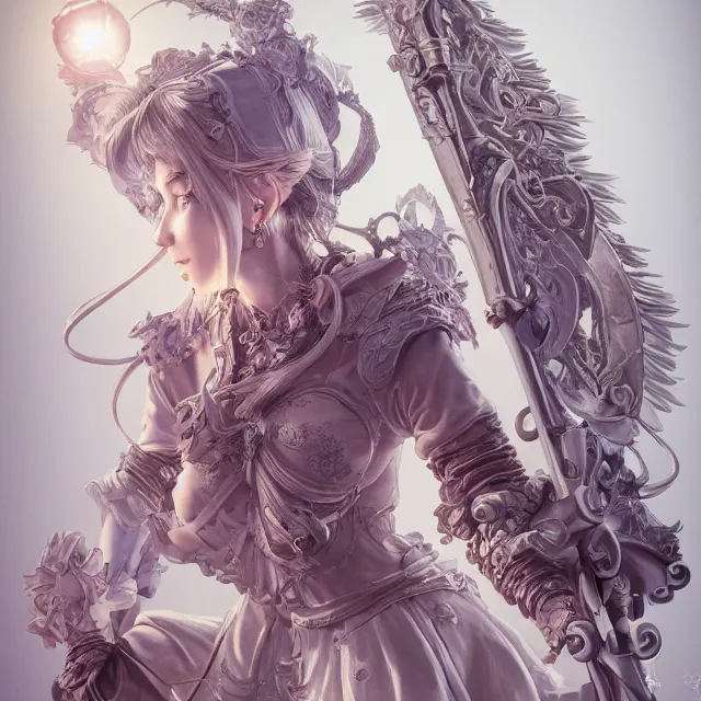 Image similar to studio portrait of neutral good colorful female cleric bard healer as absurdly beautiful, elegant, young skinny gravure idol, ultrafine hyperdetailed illustration by kim jung gi, irakli nadar, intricate linework, sharp focus, bright colors, octopath traveler, final fantasy, unreal engine highly rendered, global illumination, radiant light, detailed and intricate environment