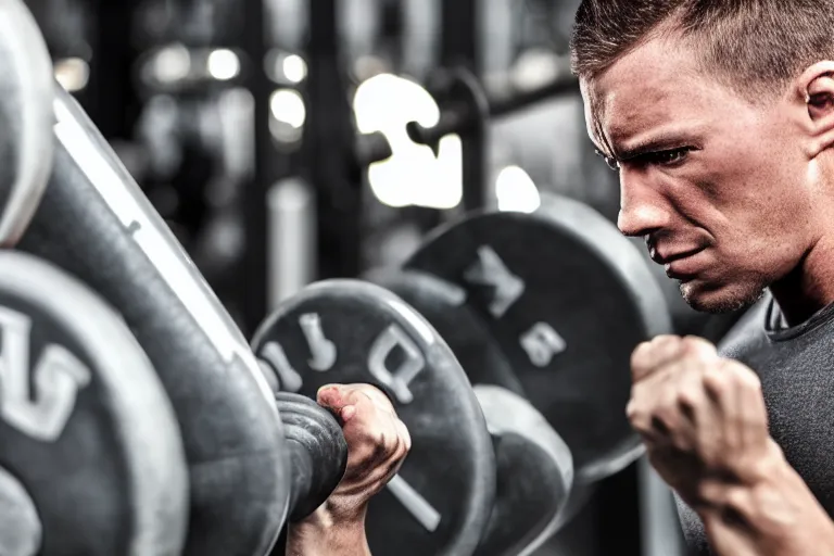 Image similar to weak man trying to light a heavy weight in the gym, hd