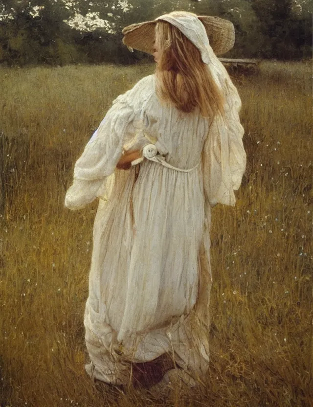 Prompt: peasant girl painting on a canvas, cottage core, cinematic focus, polaroid photo bleached vintage pastel colors high - key lighting, soft lights, foggy, by steve hanks, by lisa yuskavage, by serov valentin, by tarkovsky, detailed, oil on canvas