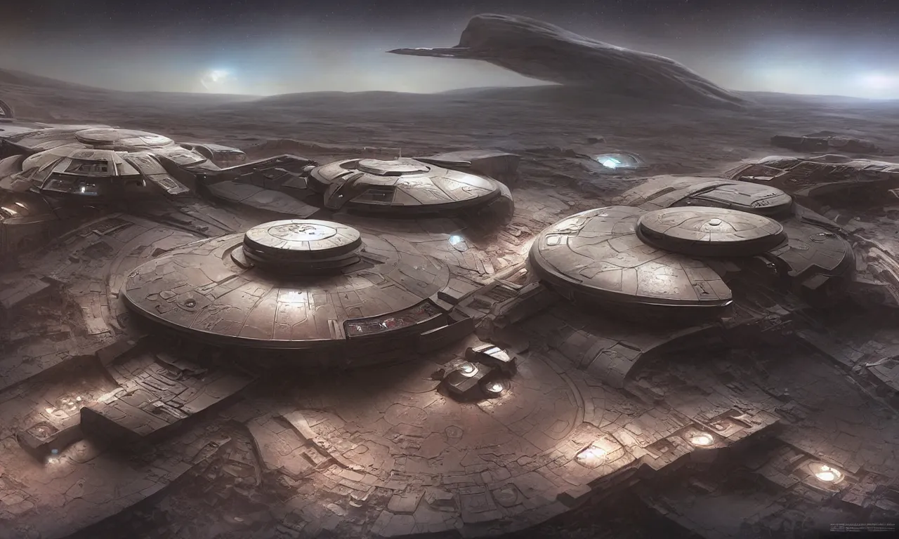 Prompt: a beautiful highly detailed matte painting of a huge derelict Mars base, Space base, Star Trek by Jose Daniel Cabrera Pena and Leonid Kozienko, concept art