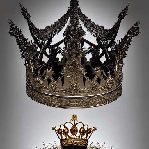 Image similar to elegant king's crown made of many folded wings, delicate, fantasy, intricate, elegant, dramatic lighting, emotionally evoking symbolic metaphor, highly detailed, lifelike, photorealistic, digital painting, artstation, concept art, smooth, sharp focus, illustration, art by John Collier and Albert Aublet and Krenz Cushart and Artem Demura and Alphonse Mucha