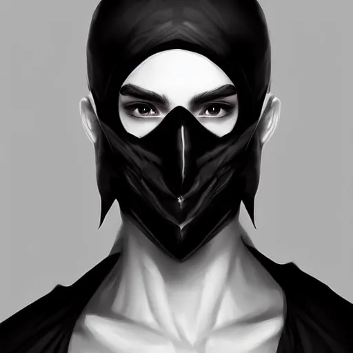 Prompt: man wearing black fabric mask, character art portrait, deviantart artstation, by artgerm