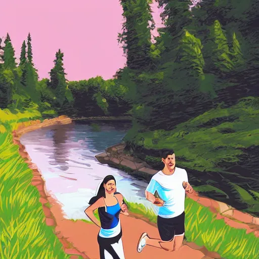 Image similar to couple running in white clothes beside a river. steep riverbank. happy summer days.. centered median photoshop filter cutout vector behance artgem hd jesper ejsing!