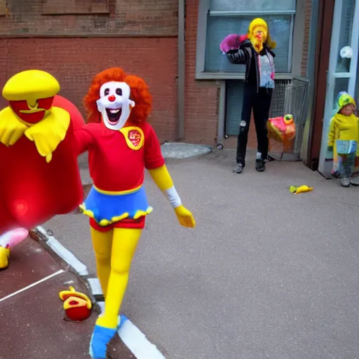 Image similar to ronald mcdonald violently invading a childrens' sleepover