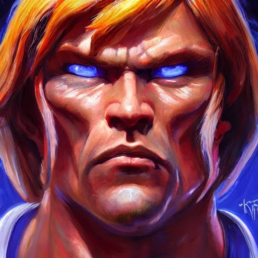 Prompt: portrait painting of he - man, ( ( ( art by kenne gregoire ) ) ), 4 k,, highly detailed, epic lighting