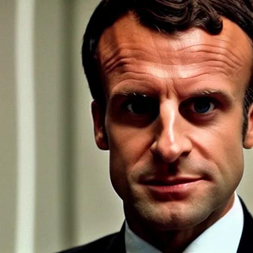 Prompt: extremely detailed face of Emmanuel Macron in American Psycho (1999)