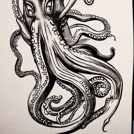 Image similar to octopus wrapped around a mermaid pinup, drawing