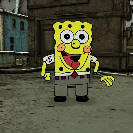 Image similar to Spongebob in Fallout 3, gameplay footage, 8k, very intricate, very detailed,