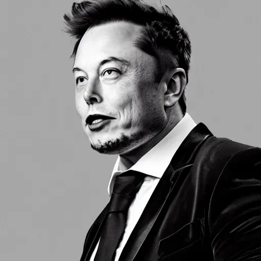 Image similar to Elon Musk as a Gigachad, black and white photo, dramatic, high quality