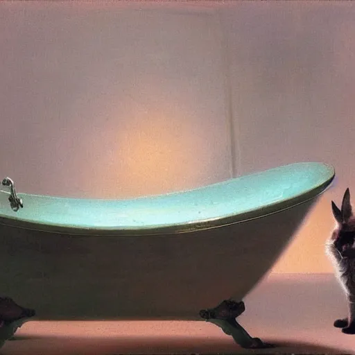 Image similar to cute caracal in bathtub, by Ivan Aivazovsky