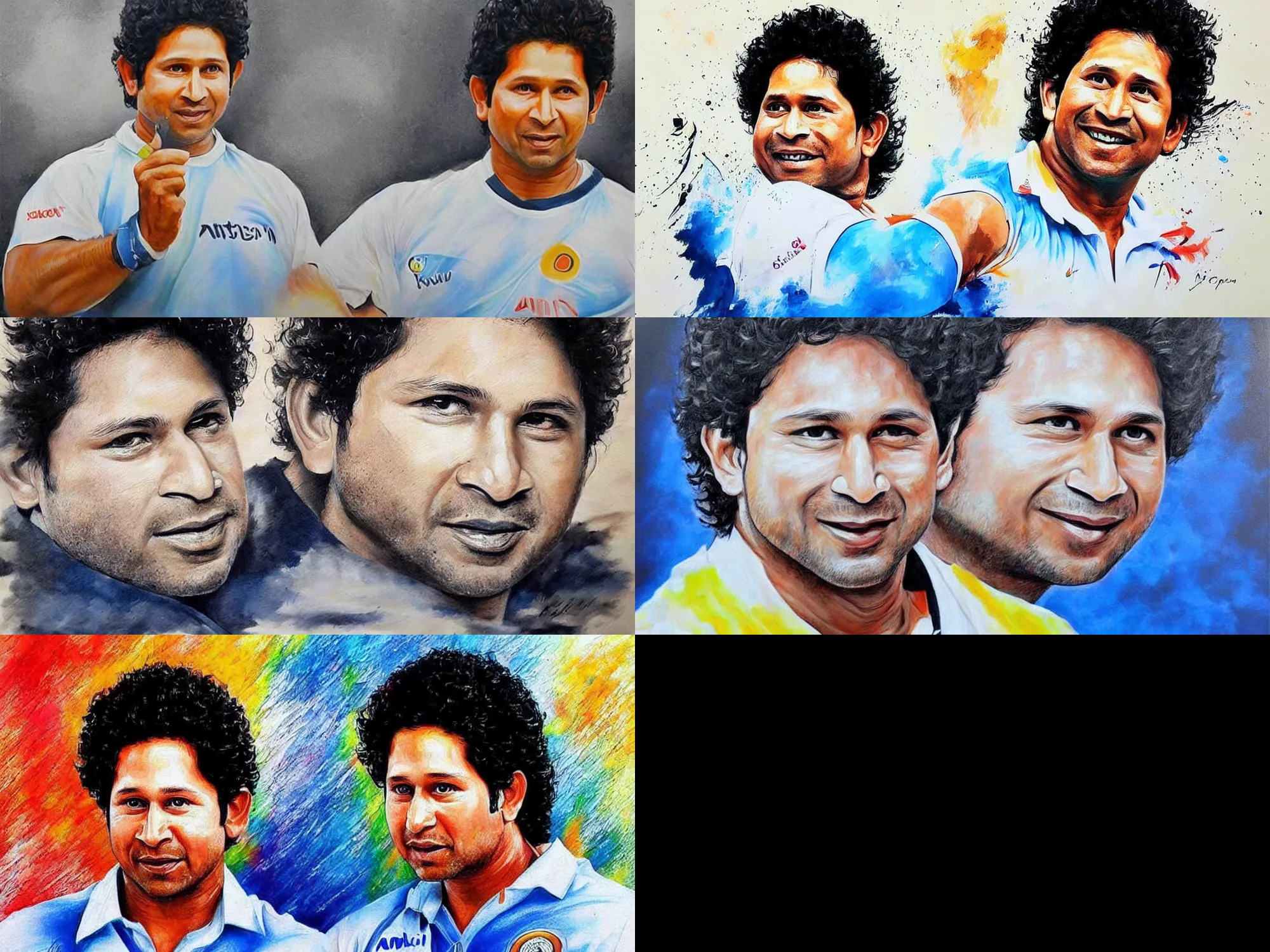 Prompt: hyper realistic portrait artwork of sachin tendulkar with brush strokes