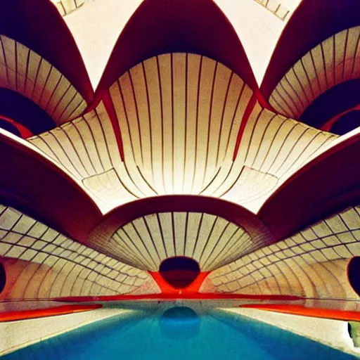 Image similar to interior of a futuristic art nouveau lotus temple with gold, red and white marble panels, in the desert, by buckminster fuller and syd mead, intricate contemporary architecture, photo journalism, photography, cinematic, national geographic photoshoot