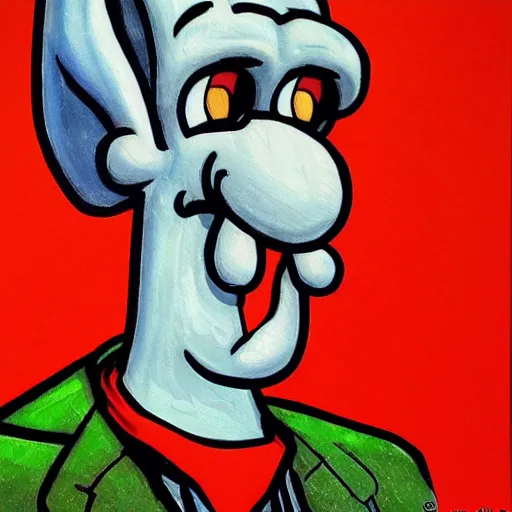 Prompt: handsome squidward as male, detailed, vivid colors, pop art style, portrait, detailed painting, man, realistic