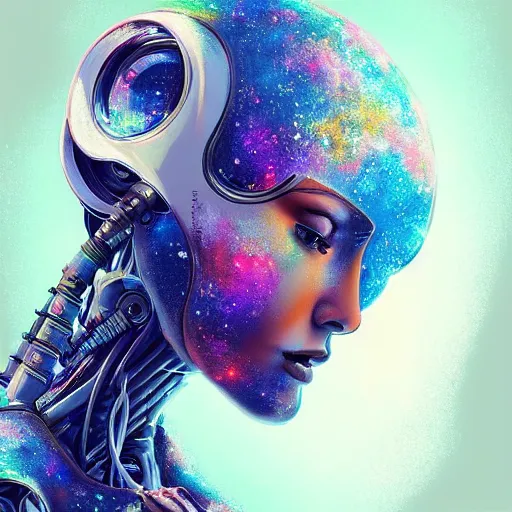 Prompt: a beautiful android robotic artist using paint brushes on a canvas, beautiful digital art, artstation cgsociety highly - detailed masterpiece