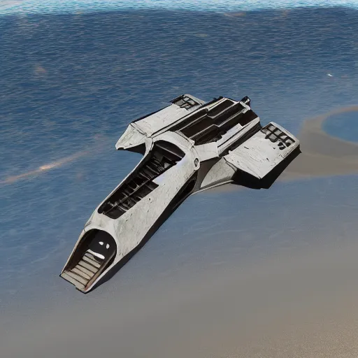 Image similar to photo of a broken down spaceship on a beach, unreal engine, photo realistic, 8 k