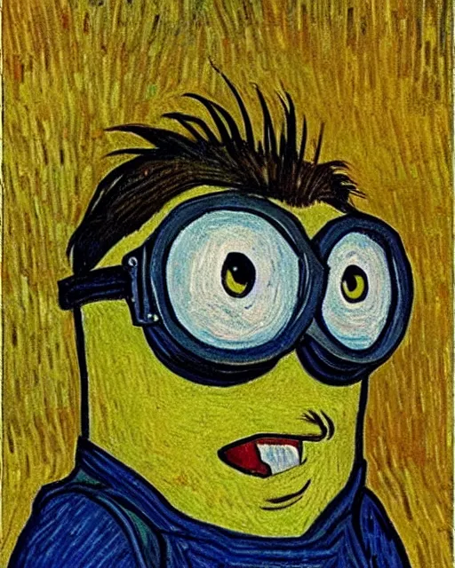 Prompt: Minion Self-portrait by Vincent van Gogh