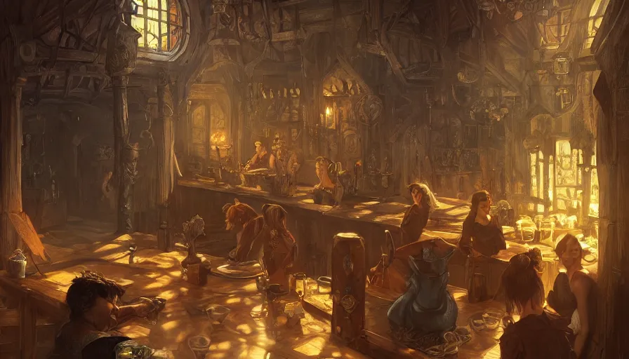 Image similar to tavern, fame of thrones, pinup. lord of daggers, past, neon, fibonacci, sweat drops, insane, intricate, highly detailed, digital painting, artstation, concept art, smooth, sharp focus, illustration, Unreal Engine 5, 8K, art by artgerm and greg rutkowski and alphonse mucha