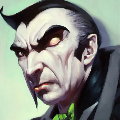 Prompt: greg manchess painting of bela lugosi's dracula as an overwatch character, profile picture, matte painting, bold shapes, hard edges, street art, trending on artstation, by huang guangjian and gil elvgren and sachin teng