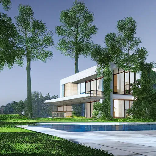 Prompt: “ large openings frame views of the villa's positioning amidst a fir - tree woodland, unreal engine 5 render ”