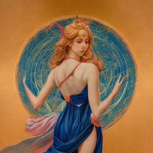 Prompt: amouranth as a tempting celestial by james jean, rule of thirds, seductive look, beautiful, in intergalactic hq