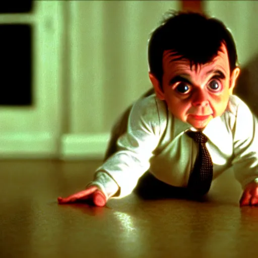 Image similar to mr. bean as baby houseman from dirty dancing. movie still. cinematic lighting.