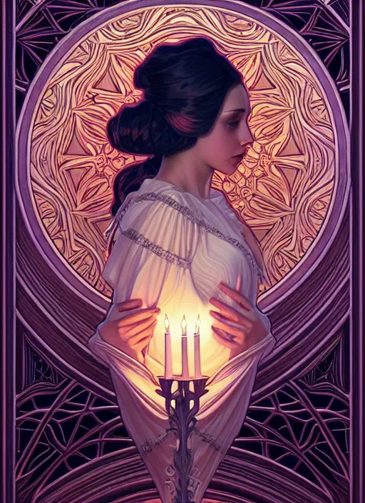 Image similar to symmetry seamless pattern of poly styrene, fantasy, renaissance wear, glowing candles intricate, elegant, highly detailed, digital painting, artstation, concept art, smooth, sharp focus, illustration, art by artgerm and greg rutkowski and alphonse mucha