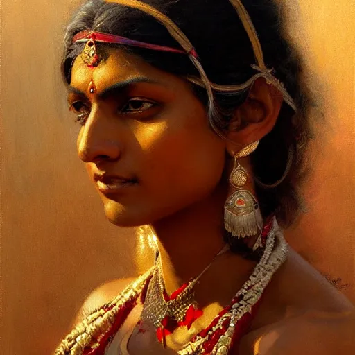 Image similar to a fit indian woman. highly detailed painting by gaston bussiere, craig mullins, j. c. leyendecker 8 k