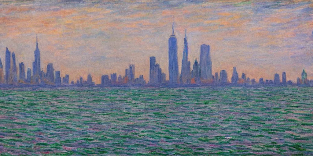Prompt: Manhattan skyline in the style of Monet