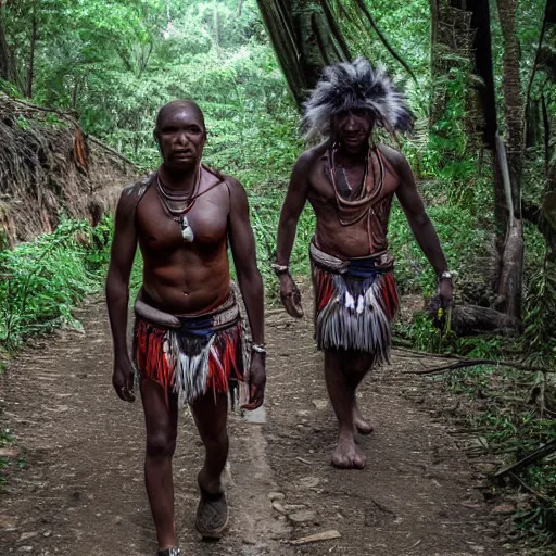 Image similar to detailed 4 k photorealistic papuan tribe walk in new york in the style of nick ut and eddie adams and margaret bourke and yousuf karshs and alfred eisenstaedt