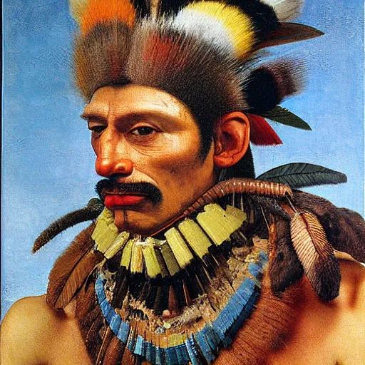 Image similar to portrait photo of a man with Iroquois made from video card parts, Perfect face, extremely high details, realistic, by Giuseppe Arcimboldo, Edward Hopper, Rene Margitte