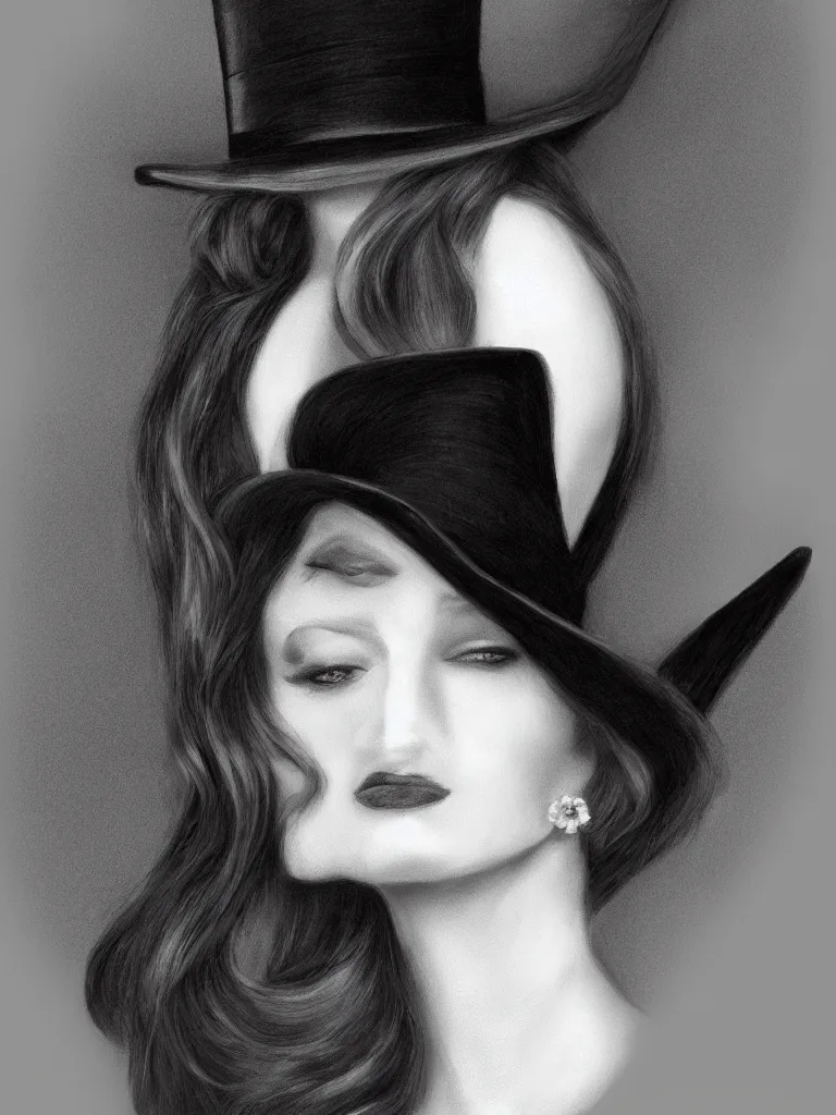 Image similar to elegant long hair lady wearing gentleman suit and tophat portrait photorealism noir