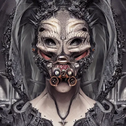Prompt: Very very very very highly detailed epic zoom out photo of demonic face with venetian mask, intricate, dystopian, sci-fi, extremely detailed, digital painting, artstation, concept art, smooth, sharp focus, illustration, intimidating lighting, incredible art by Anna Dittmann, Anton Pieck, Octane render in Maya and Houdini