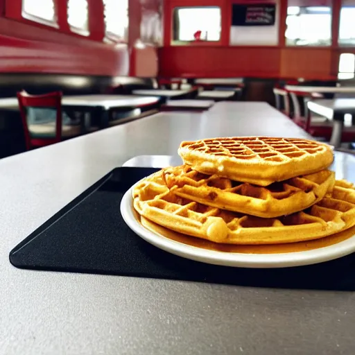 Image similar to first person perspective picture of arms on table, wafflehouse