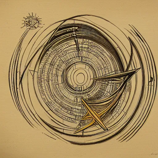 Image similar to artistic painting of astronomical armillary rings, engraved symbols