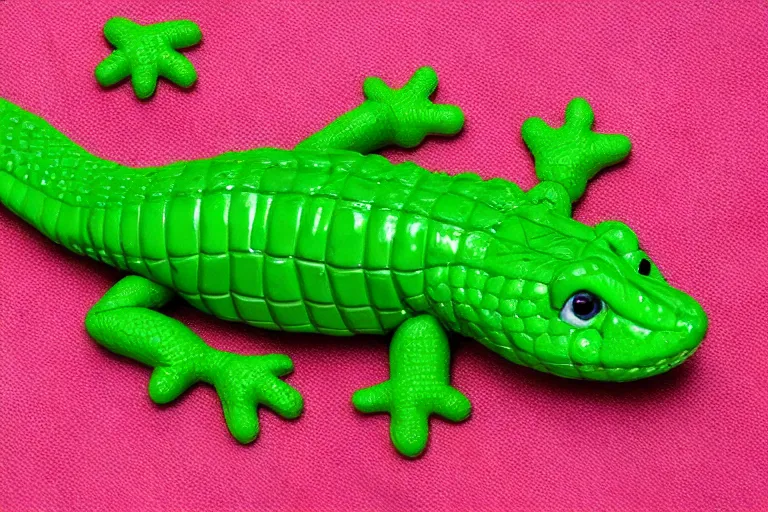 Image similar to the cutest baby alligator sitting in strawberries golden hour trending on Flickr pink and green cinematic high details claymation film still