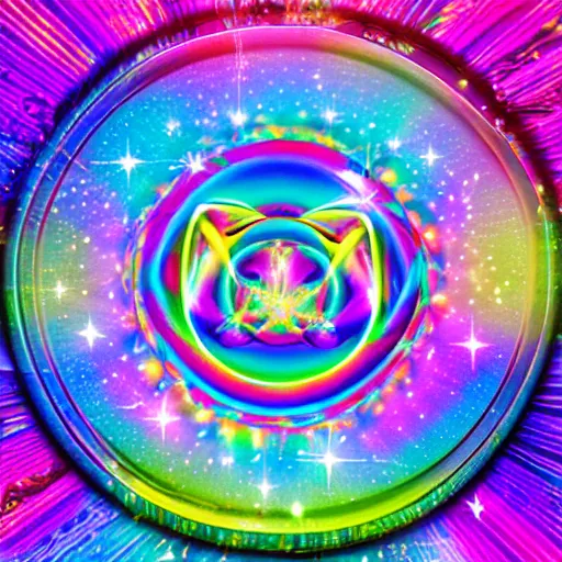 Image similar to a holographic sticker in the style of lisa frank and alex grey