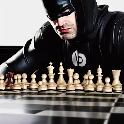 Prompt: daredevil from marvel playing chess, octane, realistic photograph