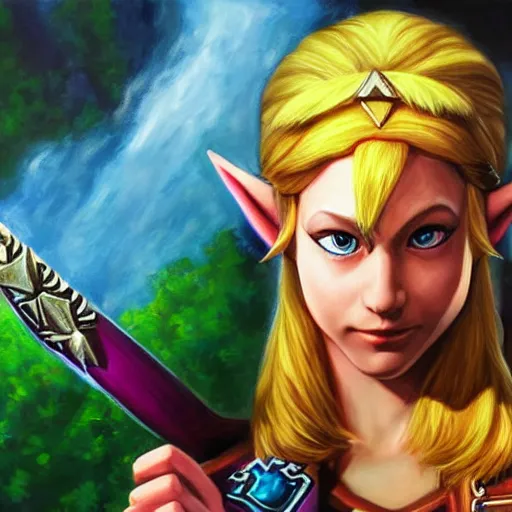 Prompt: An ultra-realistic portrait painting of Zelda from The Legend of Zelda in the style of Alex Ross. 4K. Ultra-realistic. Highly detailed. Epic lighting.