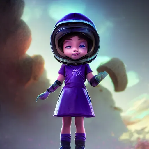 Prompt: a beautiful little girl of random ethnicity with a beautiful and detailed with purple black and blound with helmet, rendered as an unreal engine 5 video game, cinema 4 d, octane render, detailed, brawl stars, cinematographic, artstation greg rutkowski, full colors hd