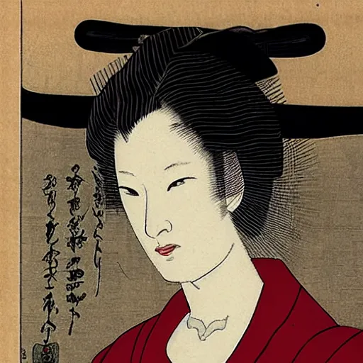 Image similar to portrait of cate blanchett in the style ok ukiyo-e